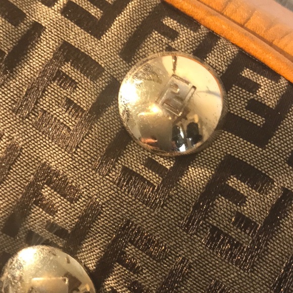 FENDI FF LOGO THROUGHOUT AUTHENTIC LEATHER TRIMMED BAG - Picture 8 of 13